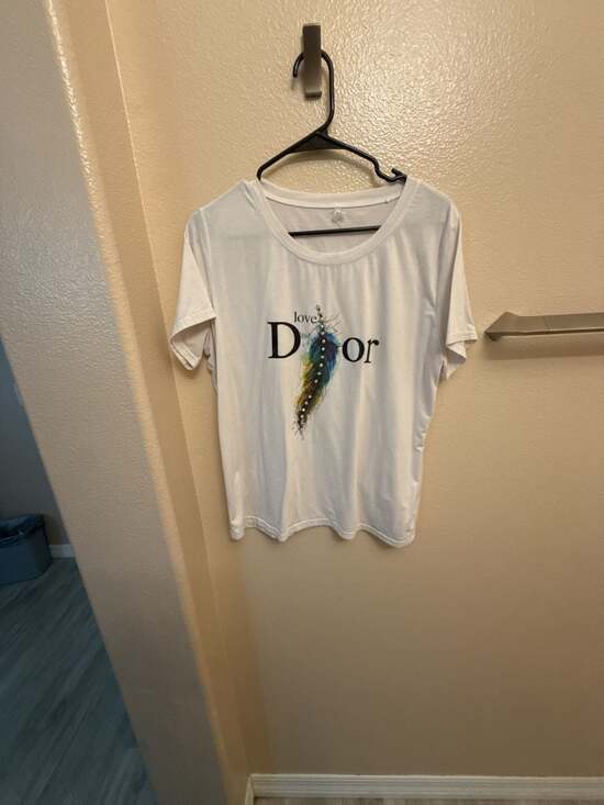 Christian Dior Tops - Christian Dior T-Shirt White Feather Graphic Print
